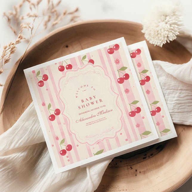Unique Coquette Cherry on Top Baby Shower Napkin (Creator Uploaded)