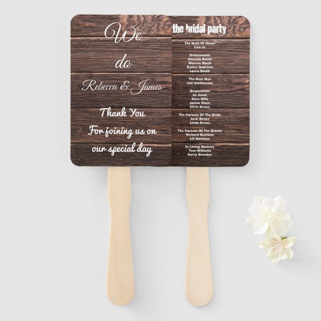 Unique Country Rustic Wedding Program Hand Fan (Front and Back)