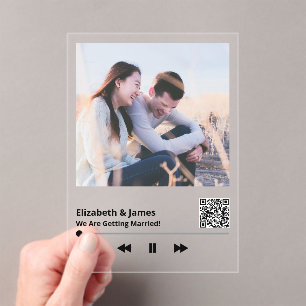 Unique Couple Photo Music Plaque QR Code Wedding Acrylic Invitations