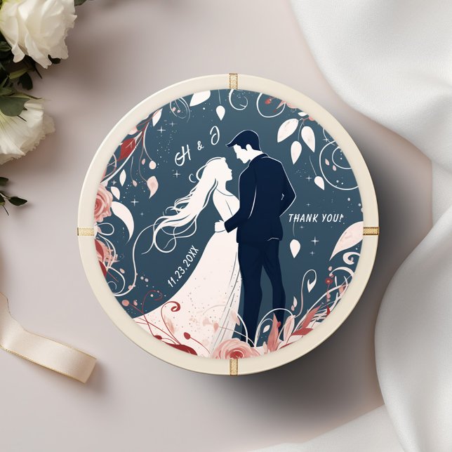 Unique Couple Watercolor Wedding Classic Round Sticker (Unique Couple Watercolor Wedding Classic Round Sticker)
