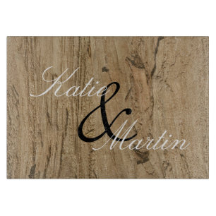 Unique Couples Brown Stripe Woodgrain Photo Nature Cutting Board