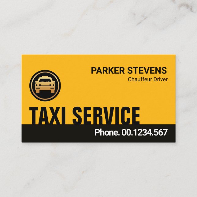 Unique Creative Yellow Black Layers Taxi Driver Business Card (Front)