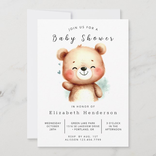 Unique Custom Bear Baby Shower Invitation (Front)