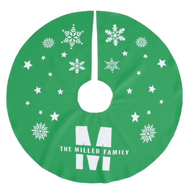 Unique Custom Family Name Template Green White Brushed Polyester Tree Skirt (Front)