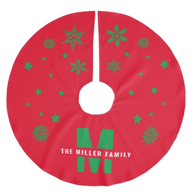 Unique Custom Family Name Template Red Green White Brushed Polyester Tree Skirt (Front)