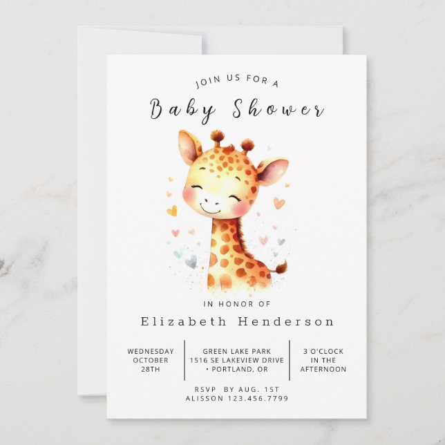 Unique Custom Giraffe Baby Shower Invitation (Front)