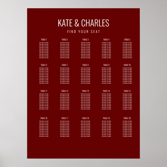 Unique Custom Magazine Style Wedding seating chart (Front)