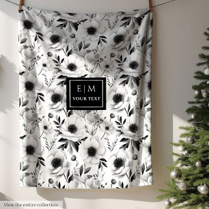 Unique custom name floral blanket in grey hues