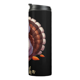 Unique custom name, turkey reading a book thermal tumbler