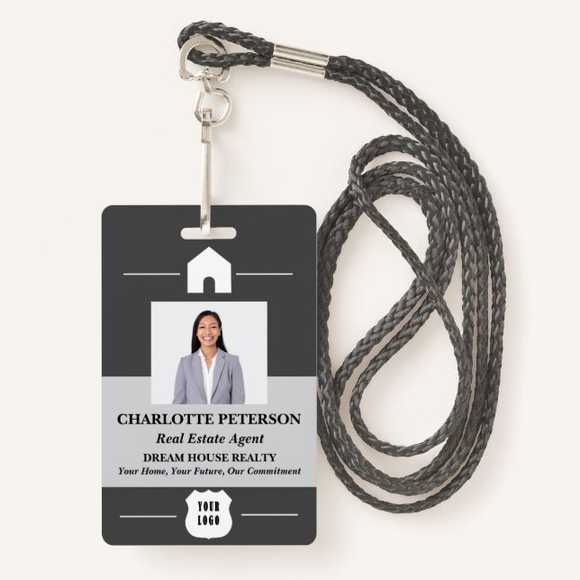 Unique Custom Photo & Logo Real Estate Name  ID Badge (Front with Lanyard)