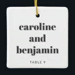 Unique Custom Place Card Winter Christmas Wedding  Ceramic Ornament<br><div class="desc">Make your winter wedding extra special with this unique custom ceramic ornament, doubling as a personalised place card for your guests. Featuring their name in elegant typography, it serves as a thoughtful escort card and a keepsake they can treasure. Perfect for a Christmas wedding, this festive design adds a charming...</div>