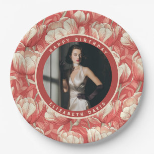 Unique Custom Tulip Themed Spring Birthday Paper Plate