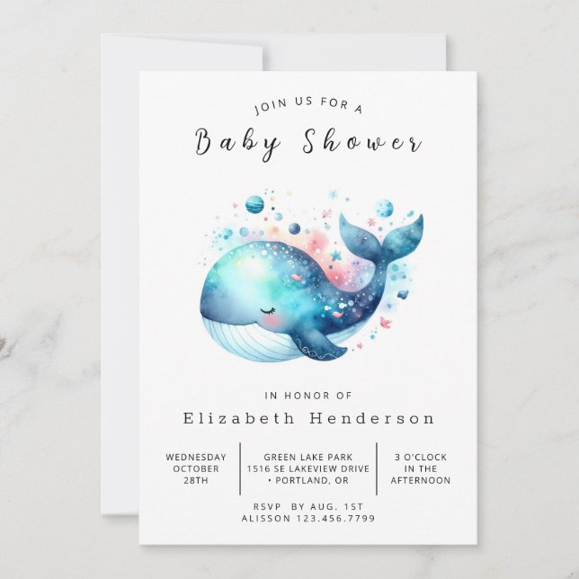 Unique Custom Whale Baby Shower Invitation (Front)