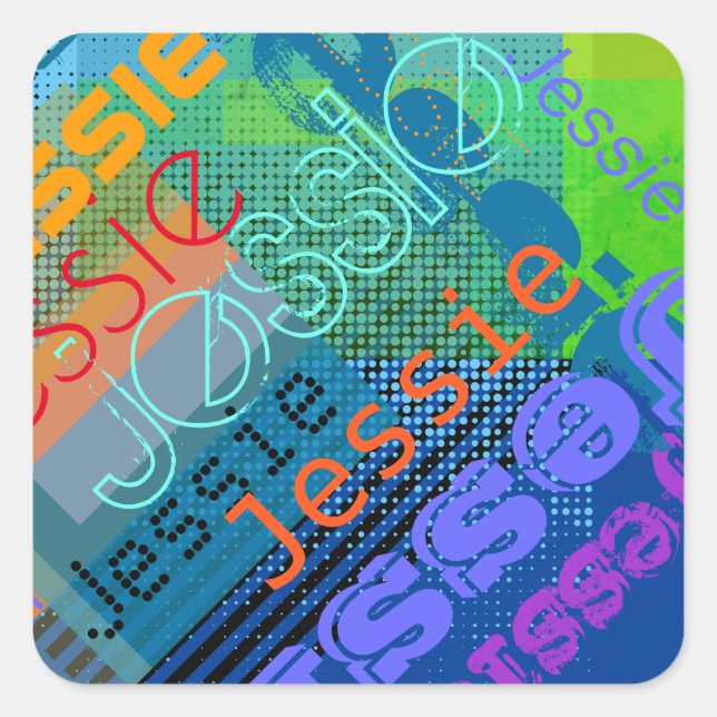 Unique Customisable Name | Fun Colourful & Creativ Square Sticker (Front)