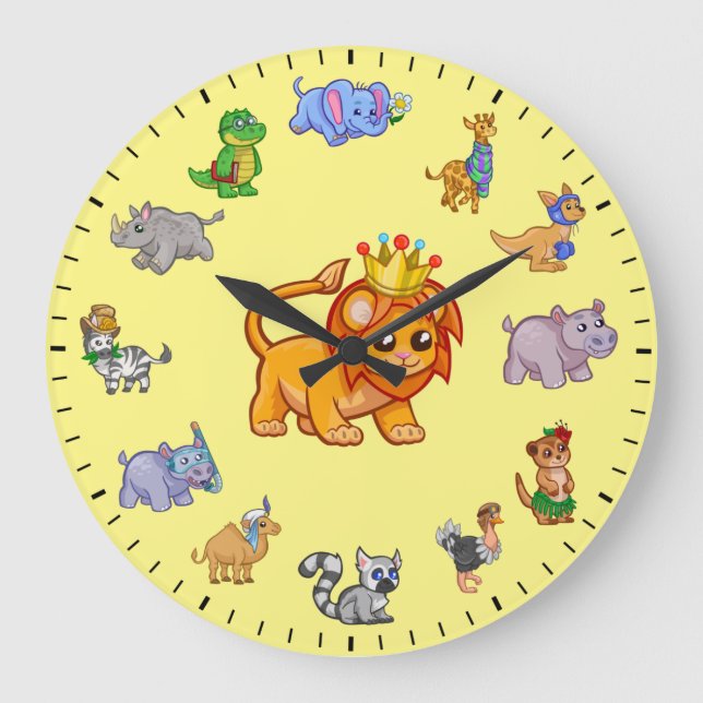 Unique Cute Animals of the Wild Themed Large Clock (Front)