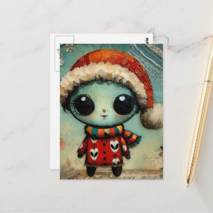 Unique Cute Christmas Alien in PJs Postcard