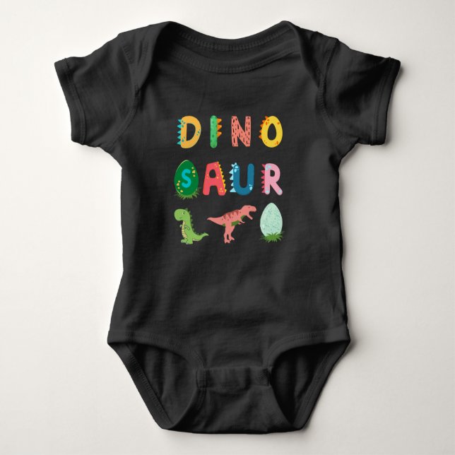 Unique cute colourful funny dinosaur black baby bodysuit (Front)