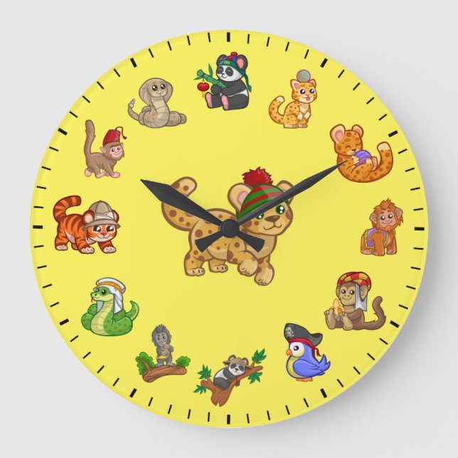 Unique Cute Exotic Animals Themed Large Clock (Front)