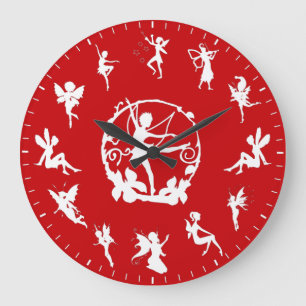 Unique Cute Fairy White Silhouettes Themed Large Clock
