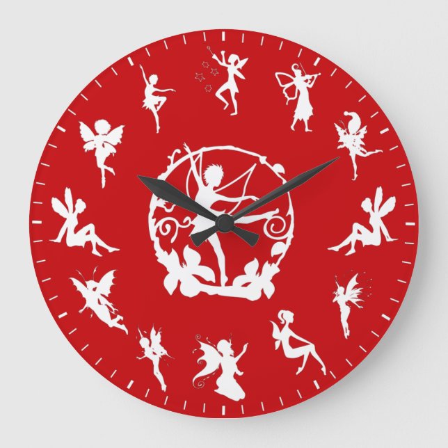 Unique Cute Fairy White Silhouettes Themed Large Clock (Front)