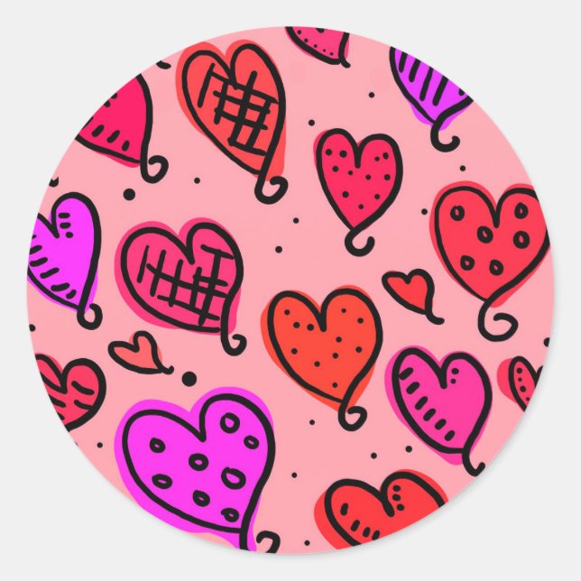 Unique Cute Heart Pattern Classic Round Sticker (Front)