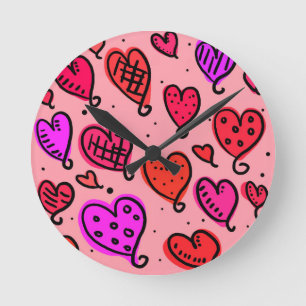 Unique Cute Heart Pattern Round Clock