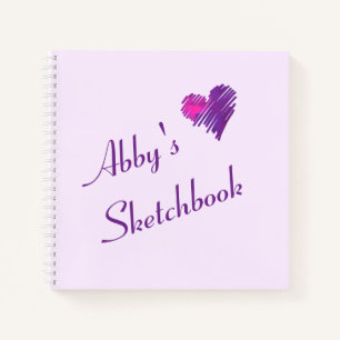 Unique Cute Pink & Purple Heart Doodle Sketchbook Notebook