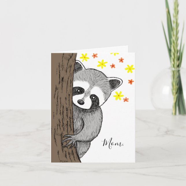 Unique Cute Raccoon Customizable Text Mother's Day Card (Front)