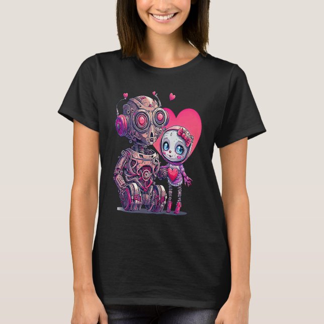 Unique Cute Robot Valentines Day T-Shirt (Front)