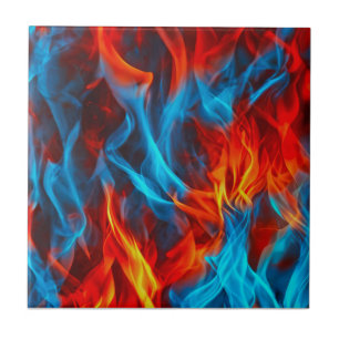 unique cyan blue red fire flame waves pattern art ceramic tile