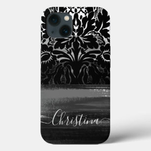 Unique Damask Black & White Artsy Brushstrokes  iPhone 13 Case