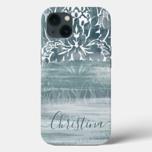 Unique Damask Teal Artsy Brushstrokes  iPhone 13 Case