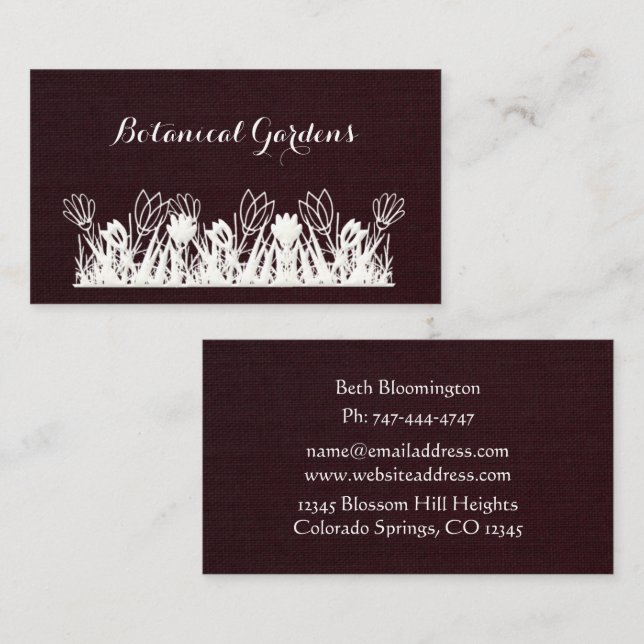 Unique Dark Cherry Linen Look Floral Business Card (Front/Back)