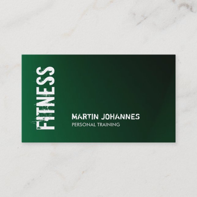 Unique Dark Green Fitness Personal Trainer Business Card (Front)