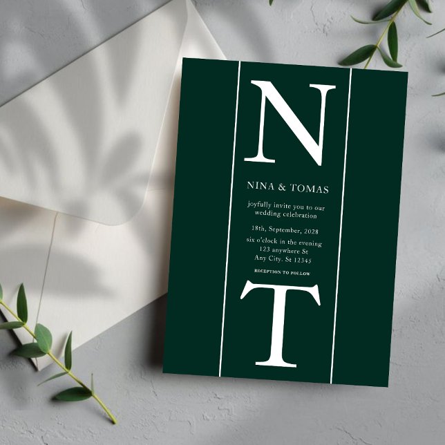 Unique Dark Green & White Couple Initial Wedding Invitation (Creator Uploaded)