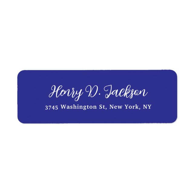 Unique Deep Blue Classical Handwriting Plain Return Address Label (Front)