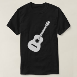 Unique Design   White Silhouette Guitar On Black  T-Shirt