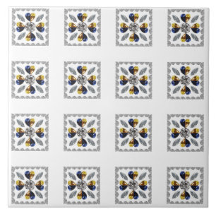 Unique Diamond Art, Yellow Blue in Heart Ceramic Tile