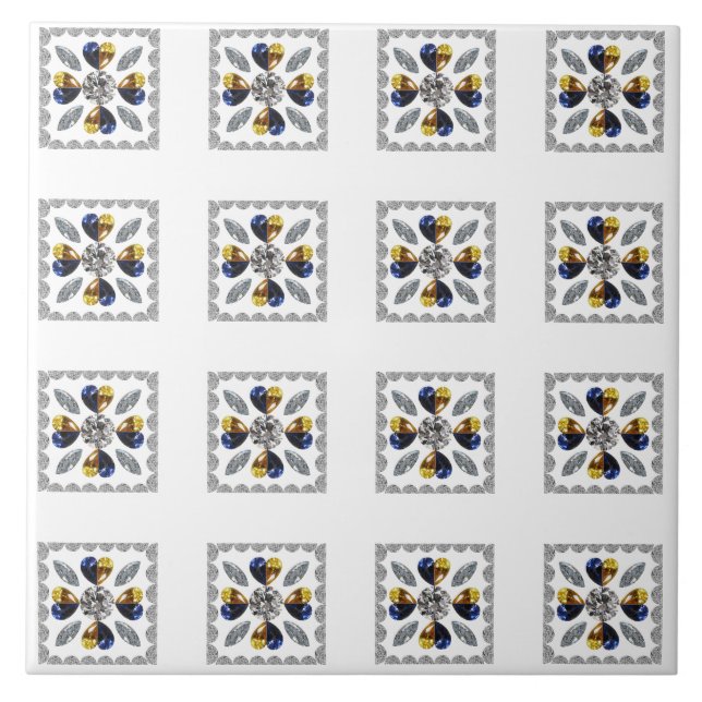 Unique Diamond Art, Yellow Blue in Heart Ceramic Tile (Front)