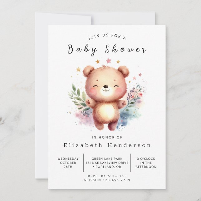 Unique Digital Bear Baby Shower Invitation (Front)