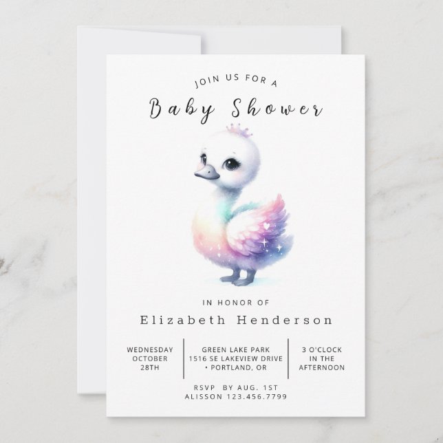 Unique Digital Swan Baby Shower Invitation (Front)