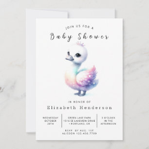 Unique Digital Swan Baby Shower Invitation