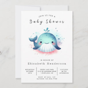 Unique Digital Whale Baby Shower Invitation