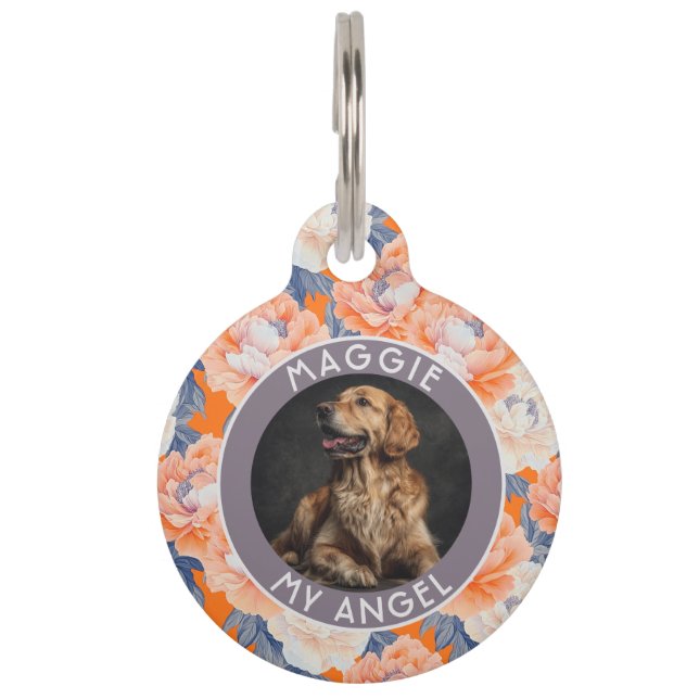 Unique Dog Dad Gift Peonies Pet Tag (Front)
