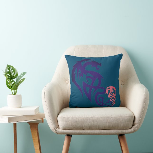 Unique Dragon Simple Blue Throw Pillow (Chair)