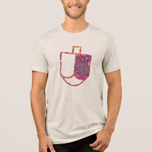Unique Dreidel Faux Applique Hanukkah  Tri-Blend Shirt