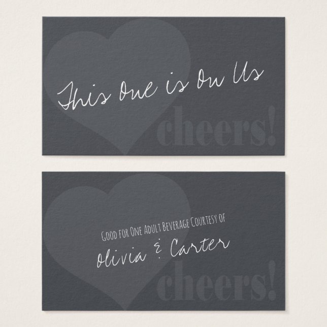 Unique Drink Tickets w/ Heart & Cheers on Grey (Front & Back)