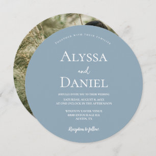 Unique Dusty Blue Simple Minimalist photo Wedding  Invitation