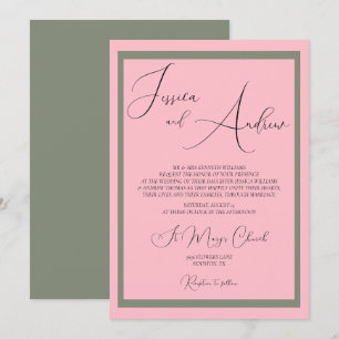 Unique Dusty Pink & Sage Wedding Invitation