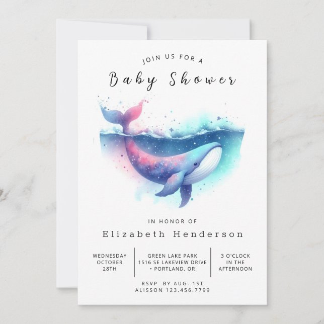 Unique Editable Whale Baby Shower Invitation (Front)